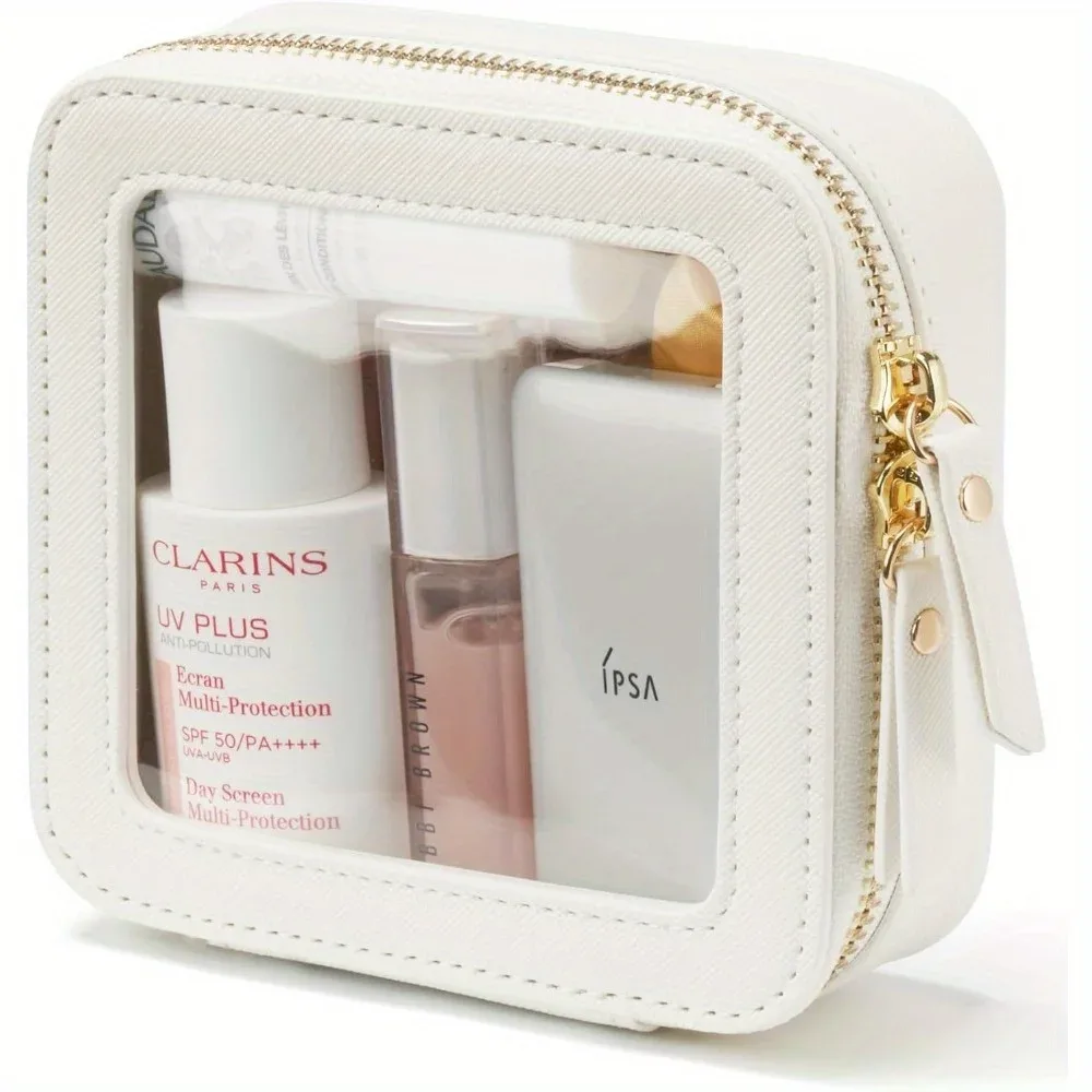 petit sac à cosmétiques pour sac à main, mini maquillage pour pochette transparente mignonne, étui de rangement de voyage pour articles de toilette, pochette carrée étanche à fermeture éclair