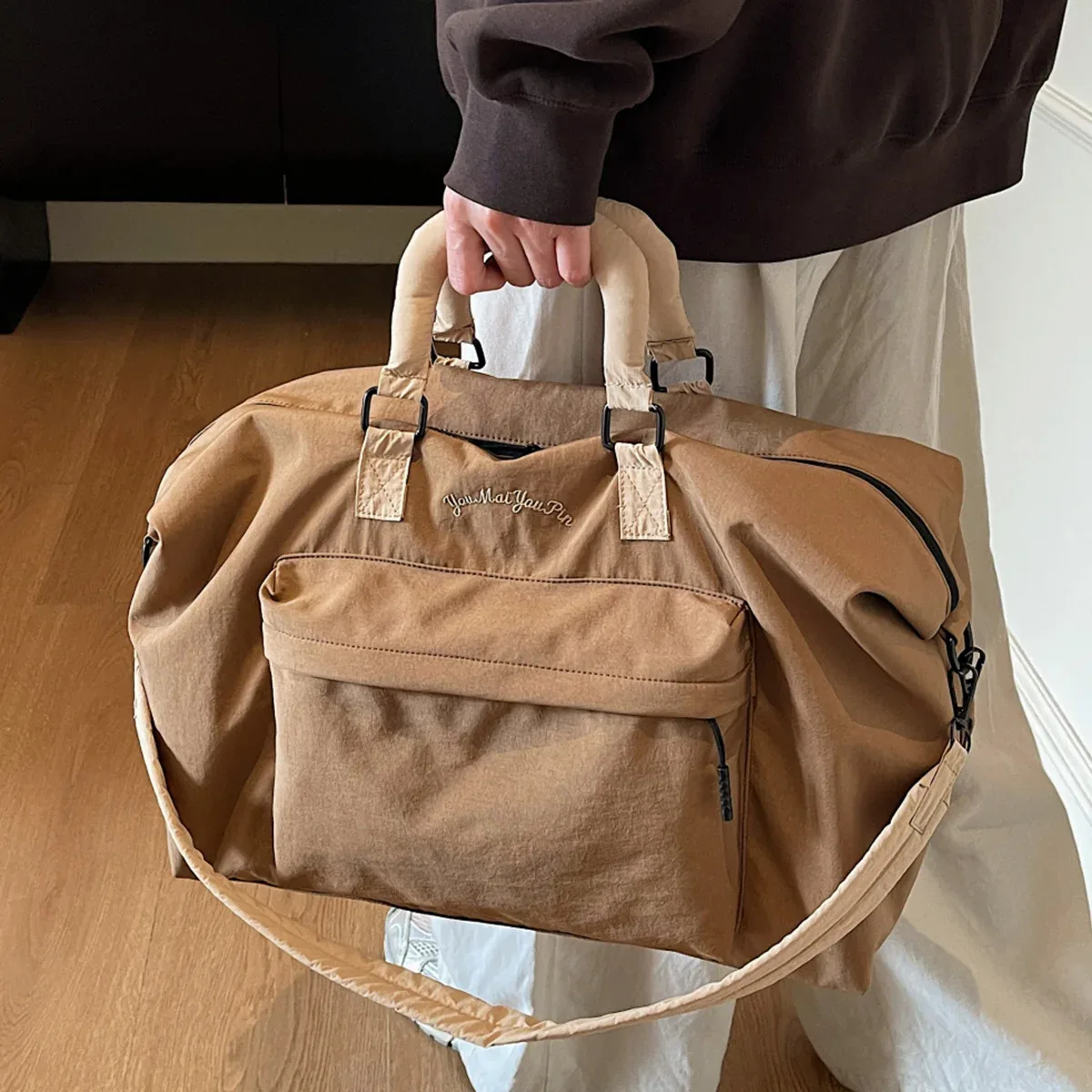 sac de voyage portable pliable pour hommes, sac à bagages léger de grande capacité pour courtes distances, boîtier de chariot de voyage fitness avec sac supplémentaire pour le camping et le shopping