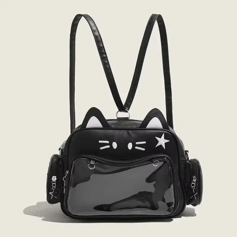 y2k-sac à dos chat argenté pour femme, adolescent mignon, sac d'école ita, doux, fille, poche transparente, sac de voyage, sac à bandoulière, japon