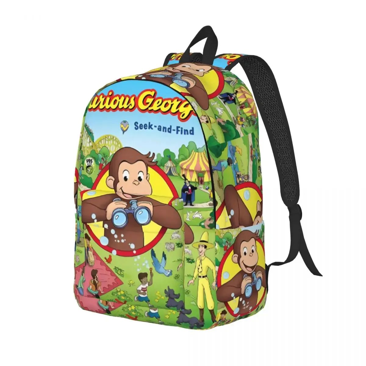 sac dos toile imprimé curious george kaki gris vert doré marron bleu beige noir voyage lycée randonnée