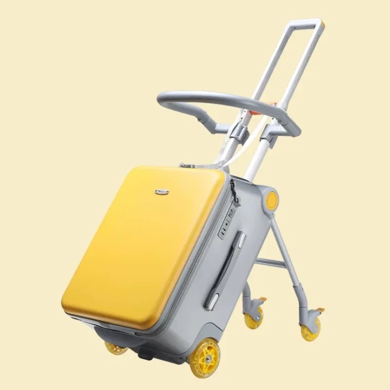 valise avec siège pour enfant, poussette de voyage 2 en 1, bagage à roulettes multifonctionnel, valise à roulettes de 20 pouces pour enfant