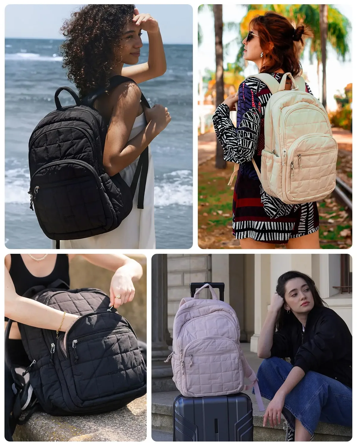sac dos nylon beige carreaux 20 35 litres bandes soutien ventilées poignée souple compartiment téléphone portable courbe physiologique dos