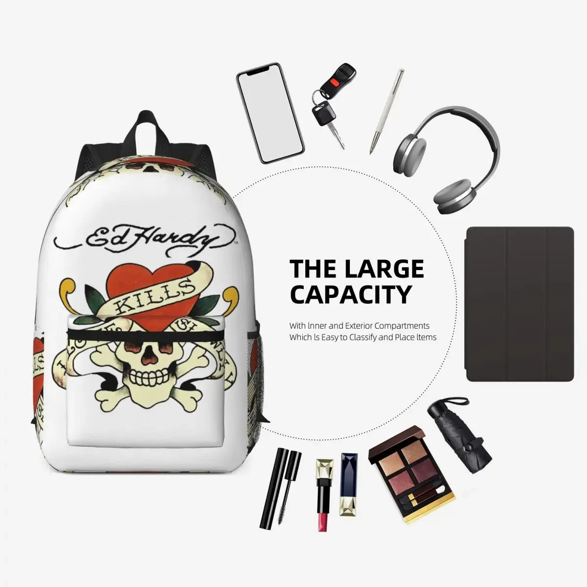 ed hardy love kills slowly sac à dos pour garçons et filles, sac d'école pour enfants, sacs à bandoulière pour ordinateur portable pour hommes et femmes