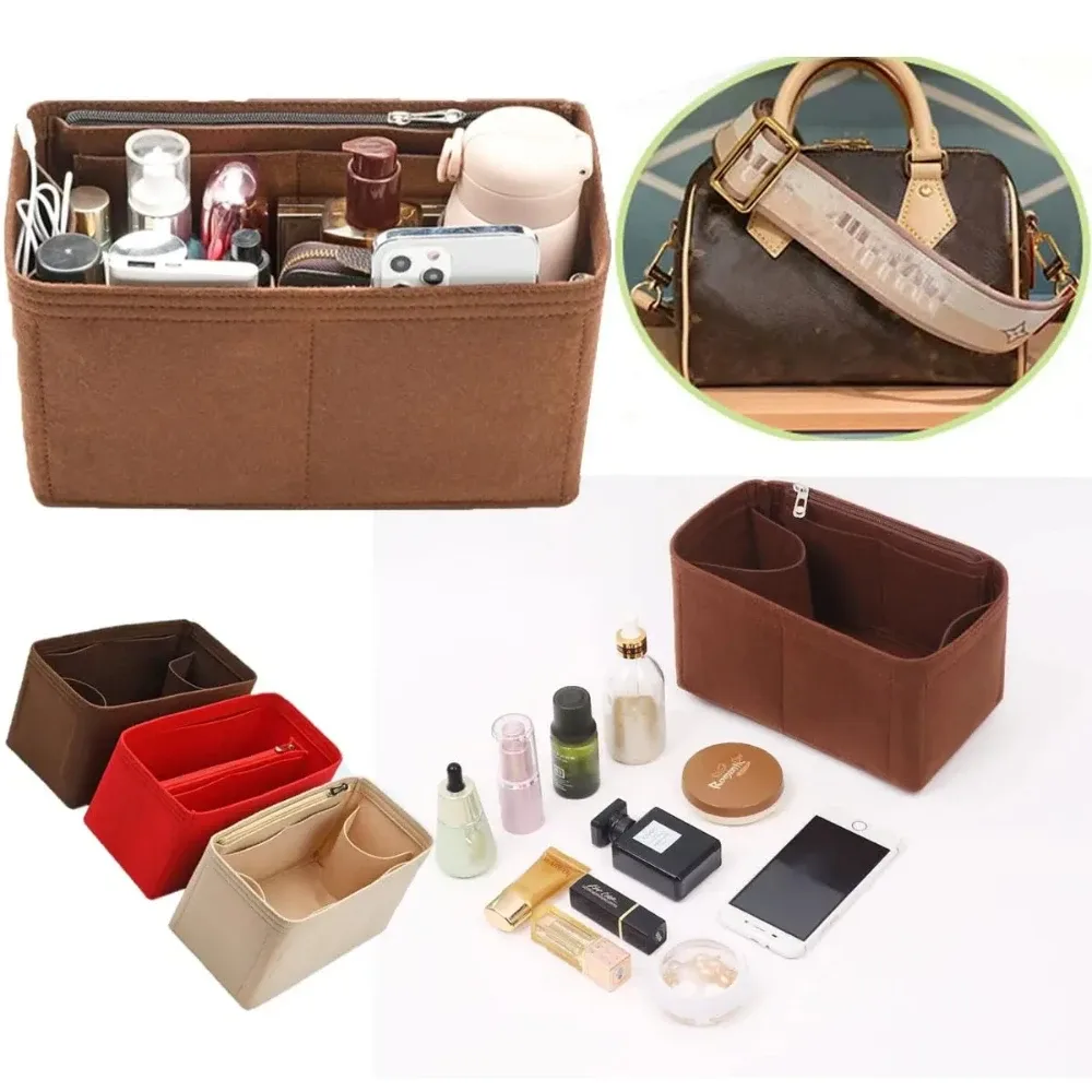 organisateur en feutre premium pour sac boston doctor bag 25 30 35, pochette intérieure structurante, base de sac à main avec fermeture éclair et multiples poches
