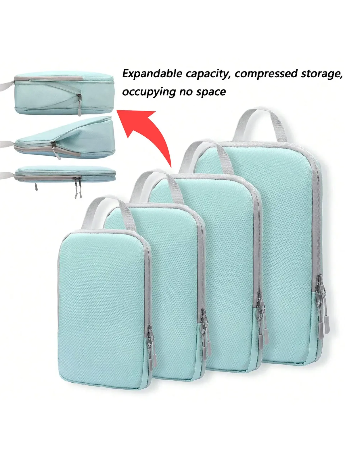 organisateur voyage polyester gris clair poignée noire fermeture glissière compressible sac chaussures rangement cube traçabilité usage polyvalent