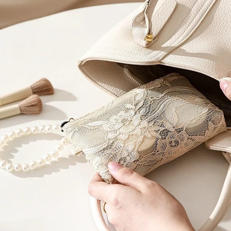 sac à cosmétiques en dentelle douce, pochette de toilette de voyage, étui de rangement, trousse de toilette pour accessoires de maquillage, clés de téléphone, porte-monnaie