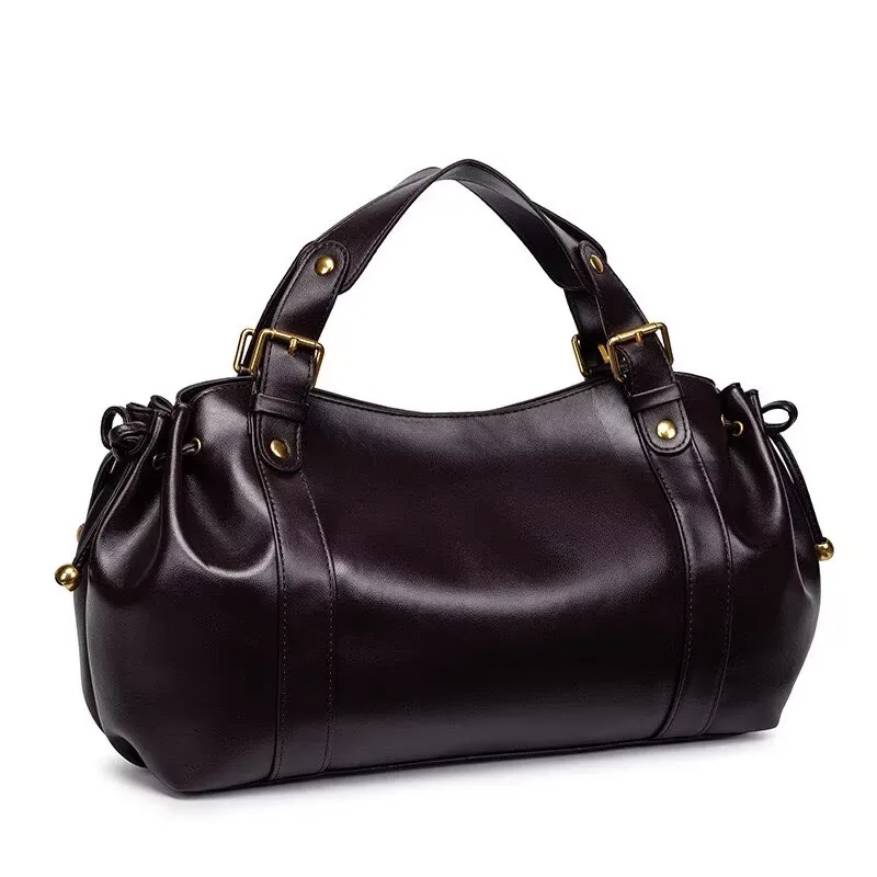 Grand sac à main simple pour femme, sac de voyage, sac à bandoulière pour trajets quotidiens, sac Boston, sac de travail élégant et polyvalent, sac fourre-tout en cuir PU souple