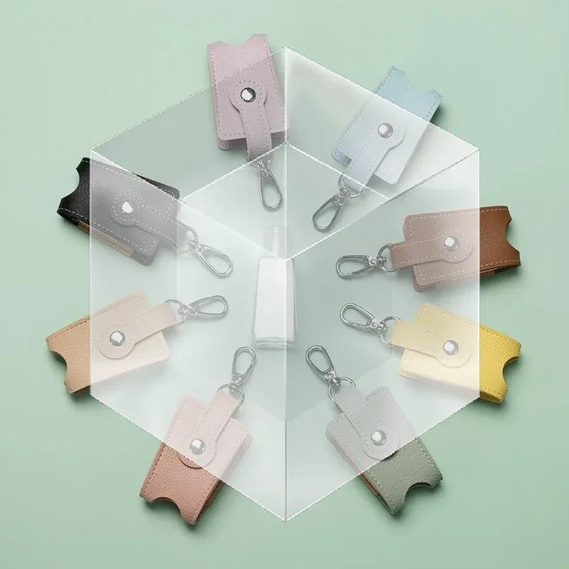 porte-désinfectant pour les mains en cuir pu avec porte-clés en métal, flacon vide rechargeable, s'adapte à la pochette, au sac à dos, aux clés
