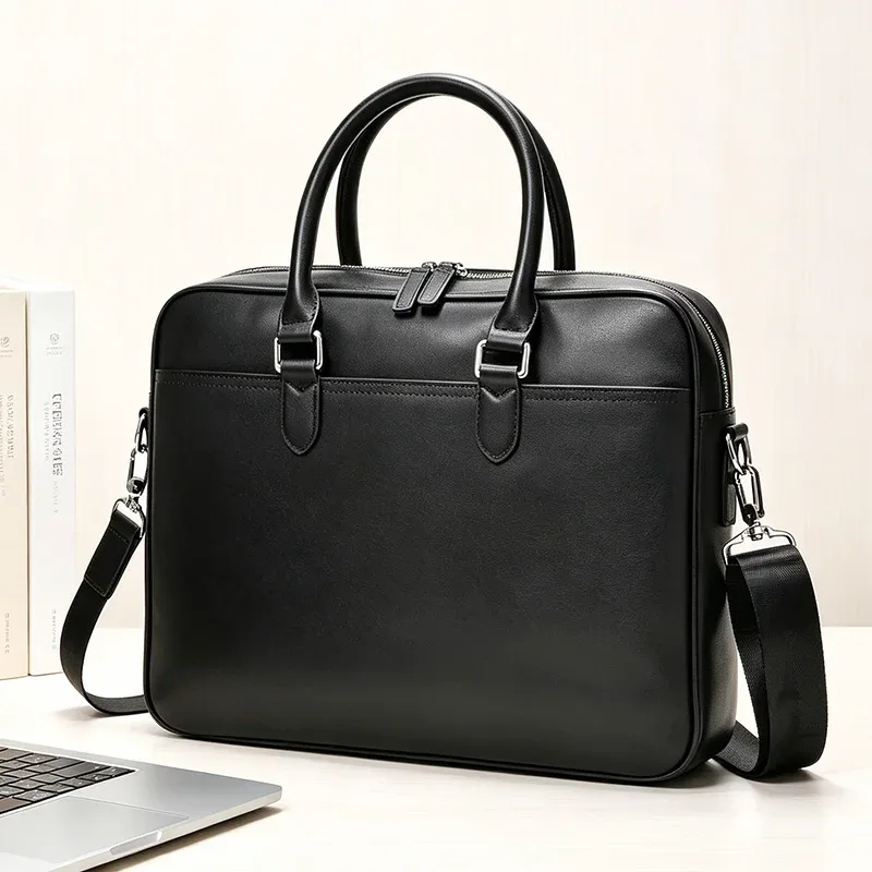 porte-documents en cuir véritable pour hommes, sac à main en cuir de vache naturel, sac à bandoulière de loisirs, sac d'affaires pour hommes pour ordinateurs portables