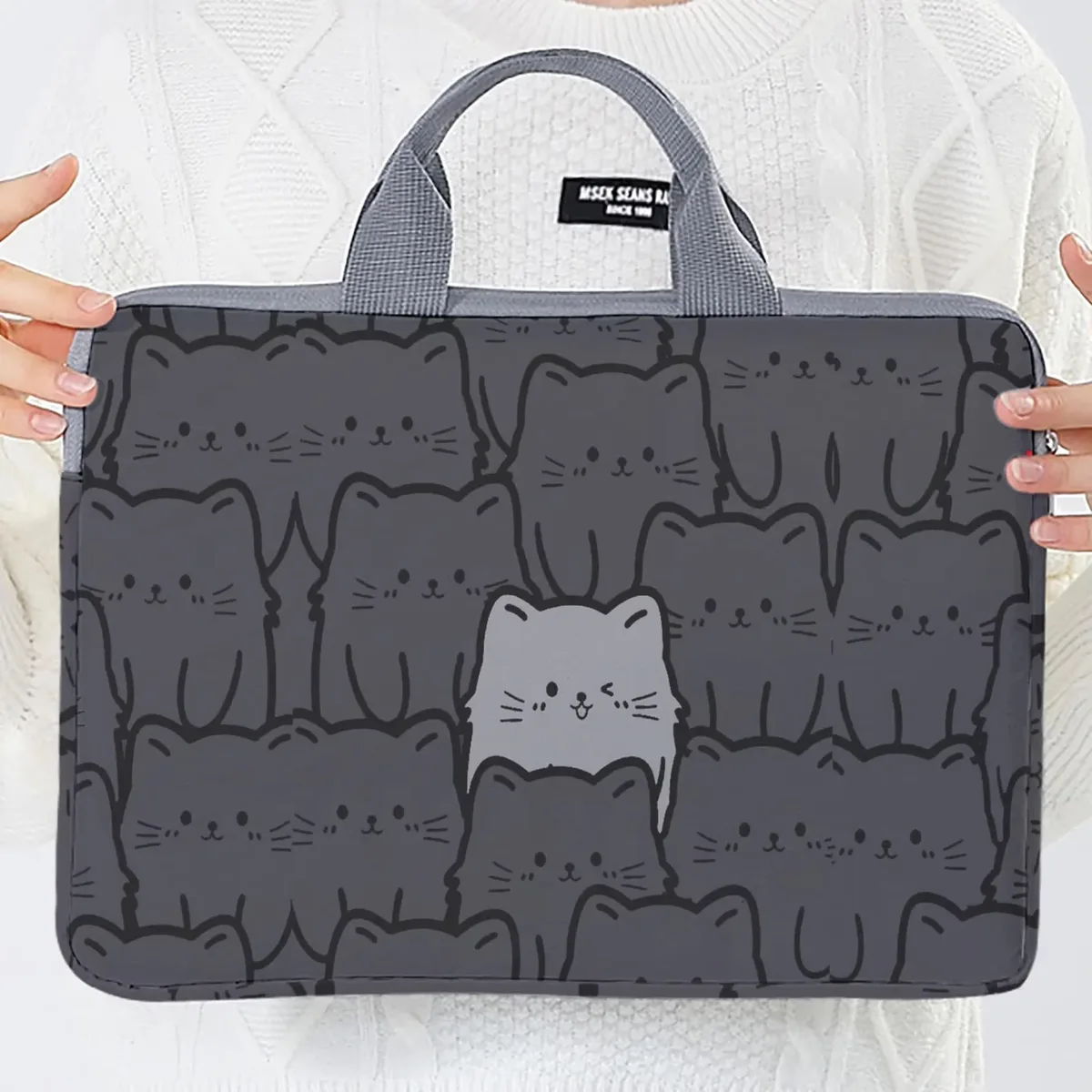 sac à main pour ordinateur portable avec imprimé chat, résistant aux chocs, sac de transport portable avec poignée pour ordinateur portable, voyage, école