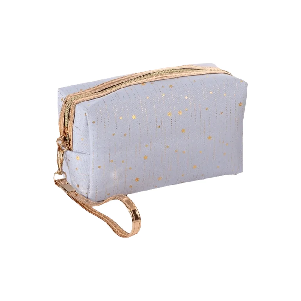 sac de maquillage grande capacité bling, ténu doré, imperméable, léger et respirant, organisateur de toilette de voyage