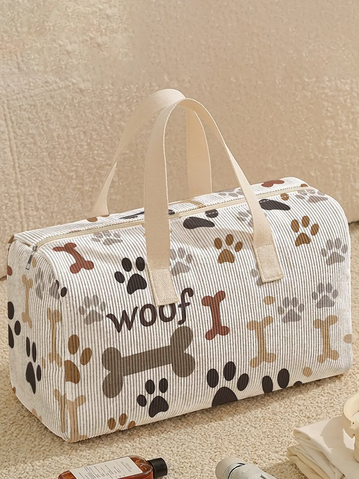 sac de sport imprimé avec des motifs de pattes de chien, deux styles, sac à main portable, adapté aux voyages de week-end, aux sports et aux courses, 1 pièce