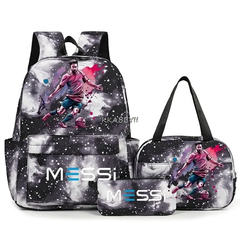 sacs à dos de voyage et d'extérieur imprimés football messi pour femmes et filles, avec sacs à lunch, légers, pour adolescents, pour ordinateur portable, mochila