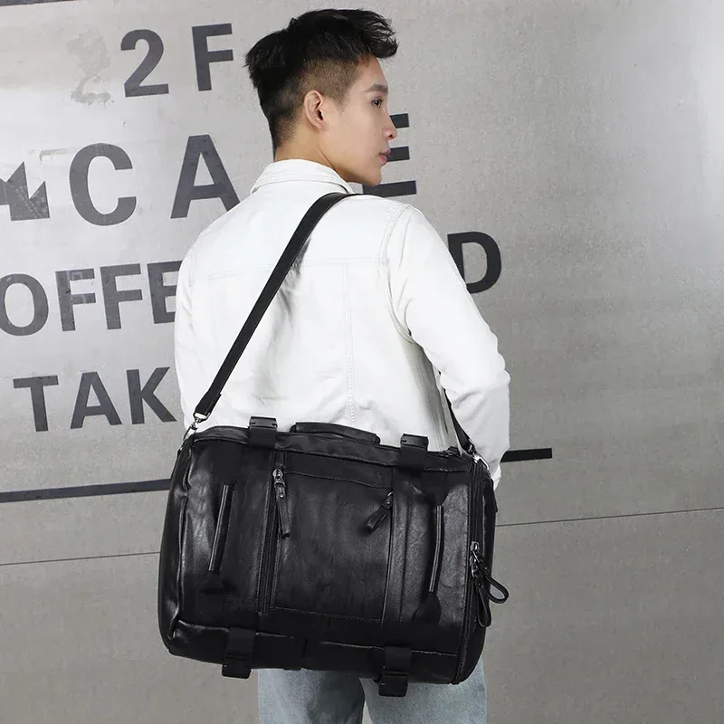 grande capacité hommes voyage sac à dos sac en cuir noir homme sac à dos pour voyage sac à dos pour ordinateur portable mochila