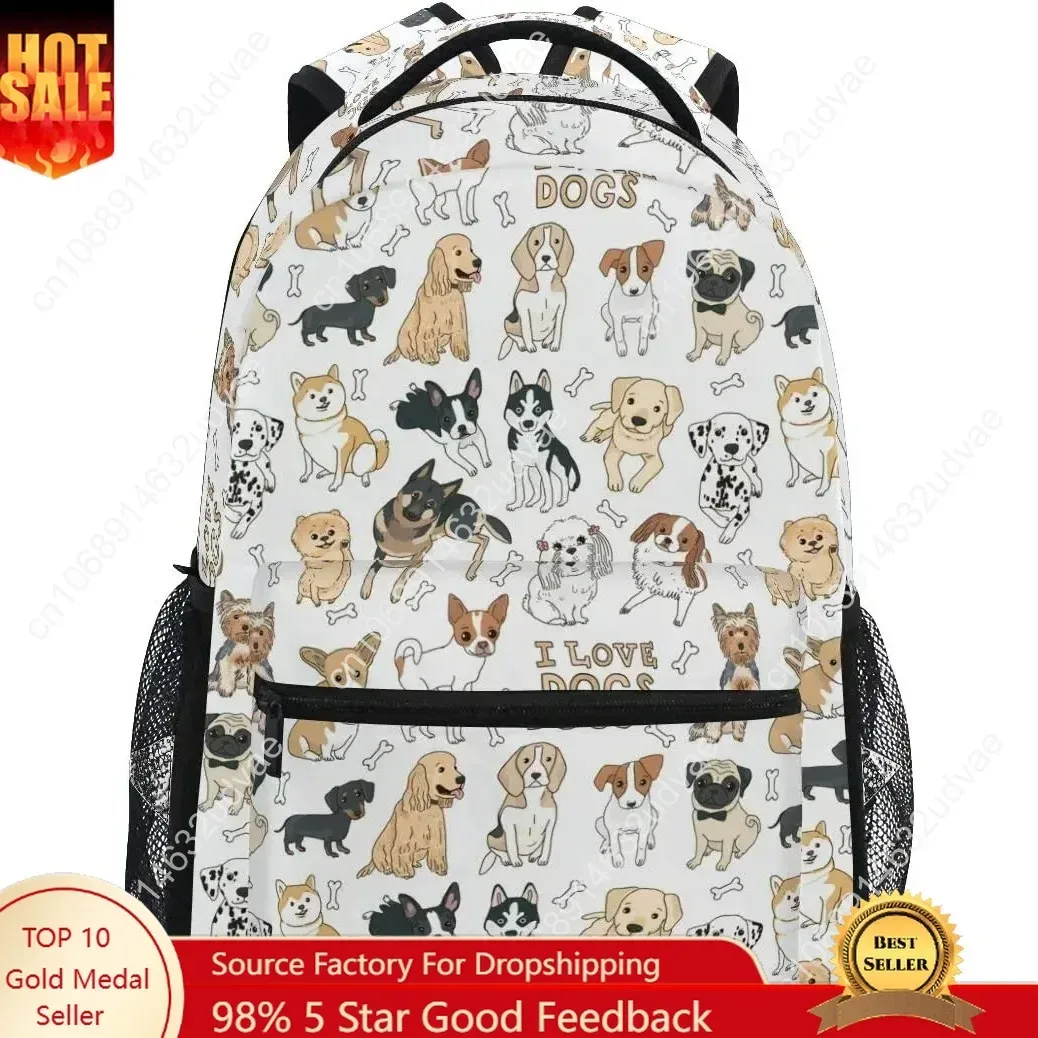 Grand sac à dos avec imprimé chien mignon, pour étudiants, personnalisé, pour ordinateur portable, iPad, tablette, voyage, école
