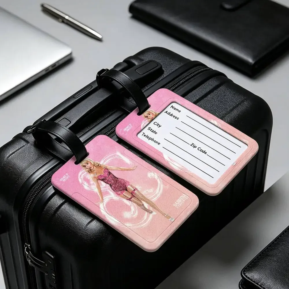 étiquette de bagage en pvc imperméable singer s-sabrina c-carpenter avec carte d'information, étiquette d'identification anti-perte pour bagages, sac à dos scolaire