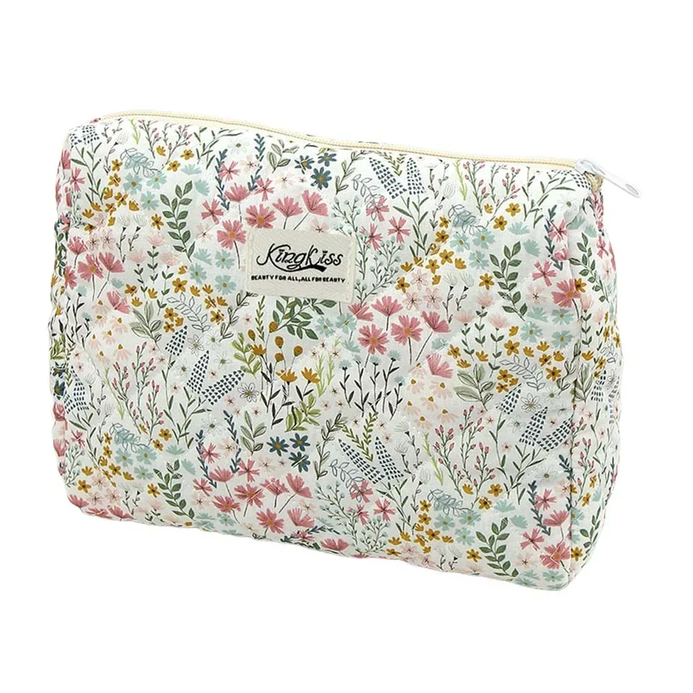 trousse de maquillage matelassée en coton imprimé floral, plusieurs tailles, sac à cosmétiques multifonctionnel imprimé léopard, pochettes à main de voyage