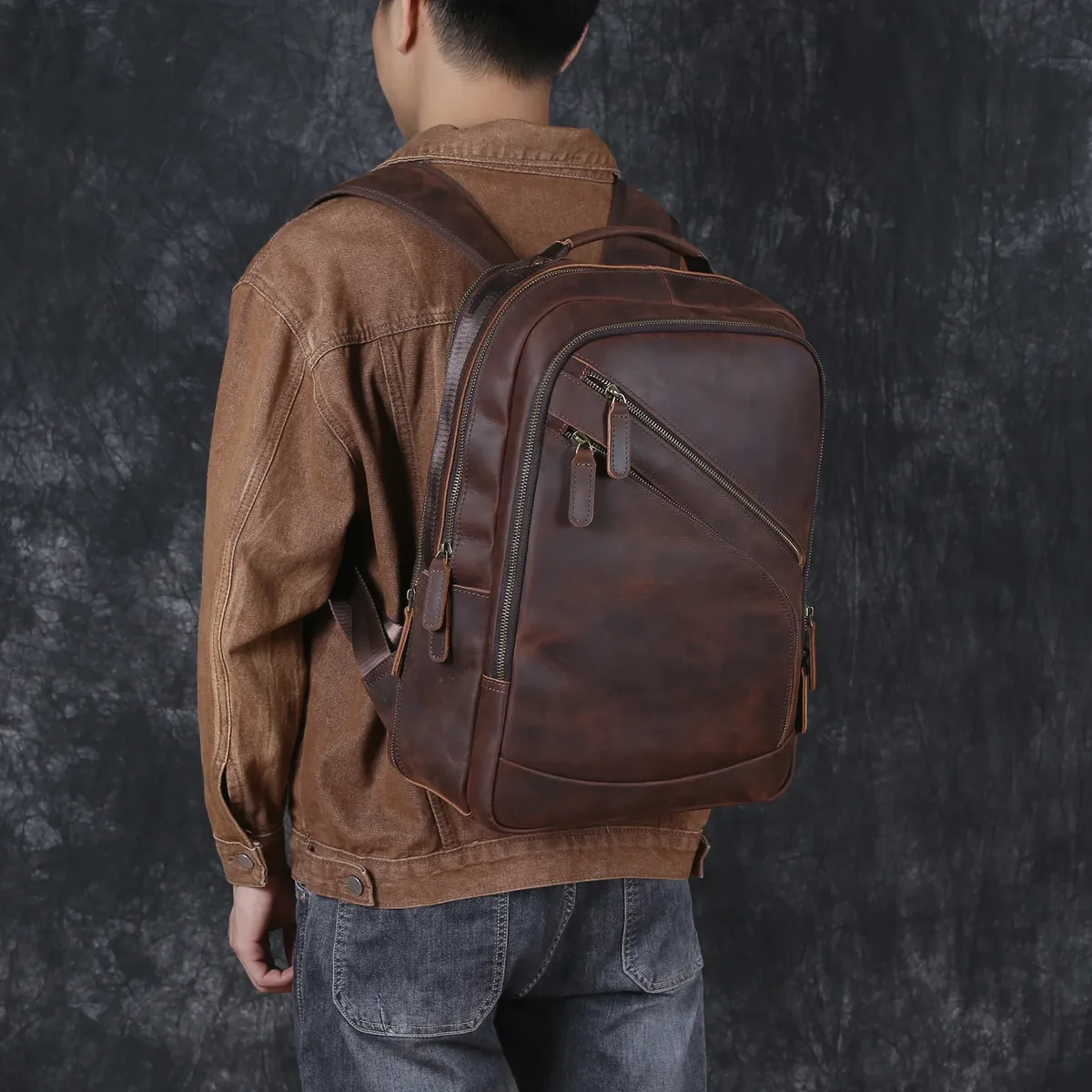 sac à dos en cuir pour hommes, en peau de vache de première qualité, sac pour ordinateur portable, grande capacité, sac de randonnée, sac de voyage rétro, sac d'école à la mode.