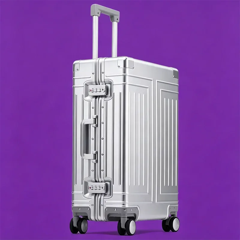 valises de voyage d'affaires argentées, grande capacité, sur roulettes, en alliage aluminium-magnésium