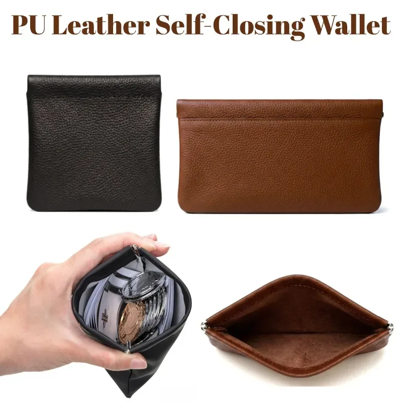 Mini sac à main de voyage en cuir PU à fermeture automatique, sans fermeture éclair, pochette de rangement multifonctionnelle pour clés, écouteurs, cartes, organisateur de sac à main pour hommes et femmes