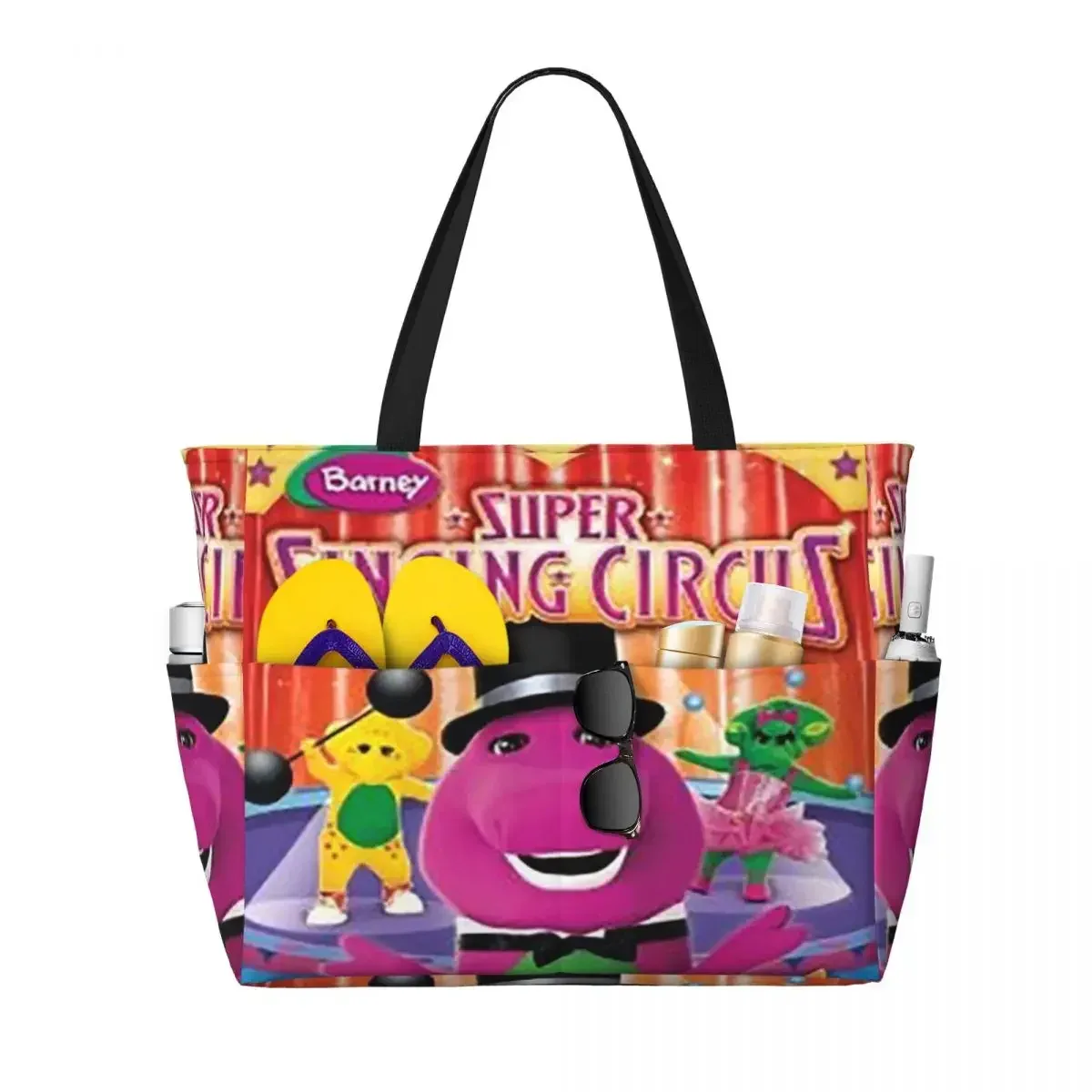 sac voyage polyester motifs personnages animés sacoche noire poches latérales grande poche avant usage voyage sport plage yoga