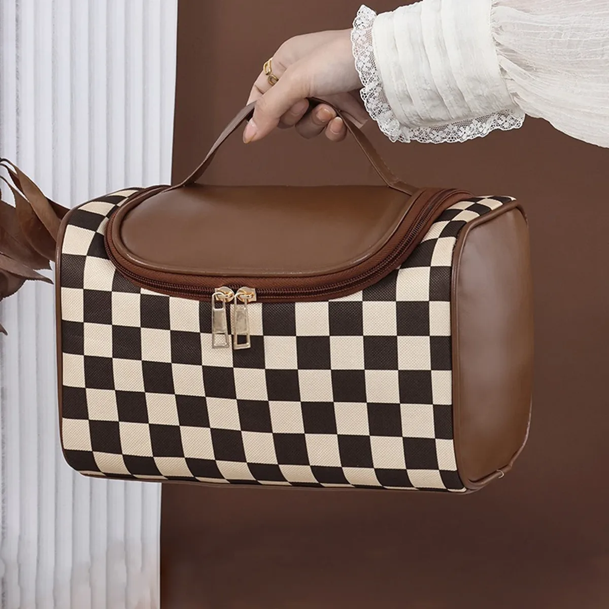 sac de maquillage en pu pour femmes, mignon, organisateur de produits de toilette, pochette de maquillage de voyage étanche, trousse à cosmétiques portable de grande capacité
