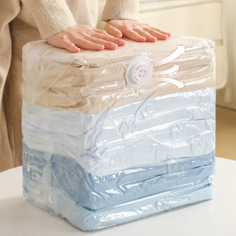 Sac de compression sous vide épaissi sans pompe, grande capacité 3D stéréo pour vêtements et doudounes, sac de rangement et d'organisation