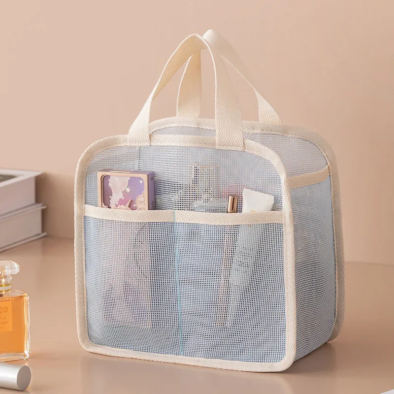 ensemble de trousses de maquillage en maille respirante 3 pièces, organiseur de toilette portable de voyage, rangement cosmétique étanche pour femmes et filles