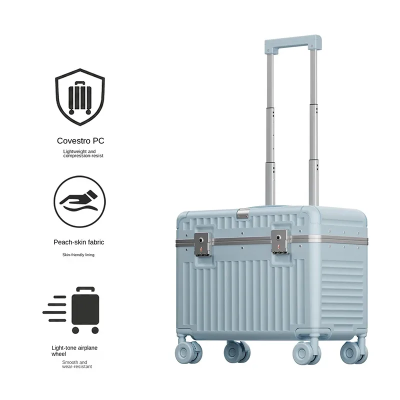 valise cabine en aluminium de 18 pouces, bagage de voyage, valise à roulettes de 20 pouces avec serrure à code, coffret de maquillage, boîte de rangement.