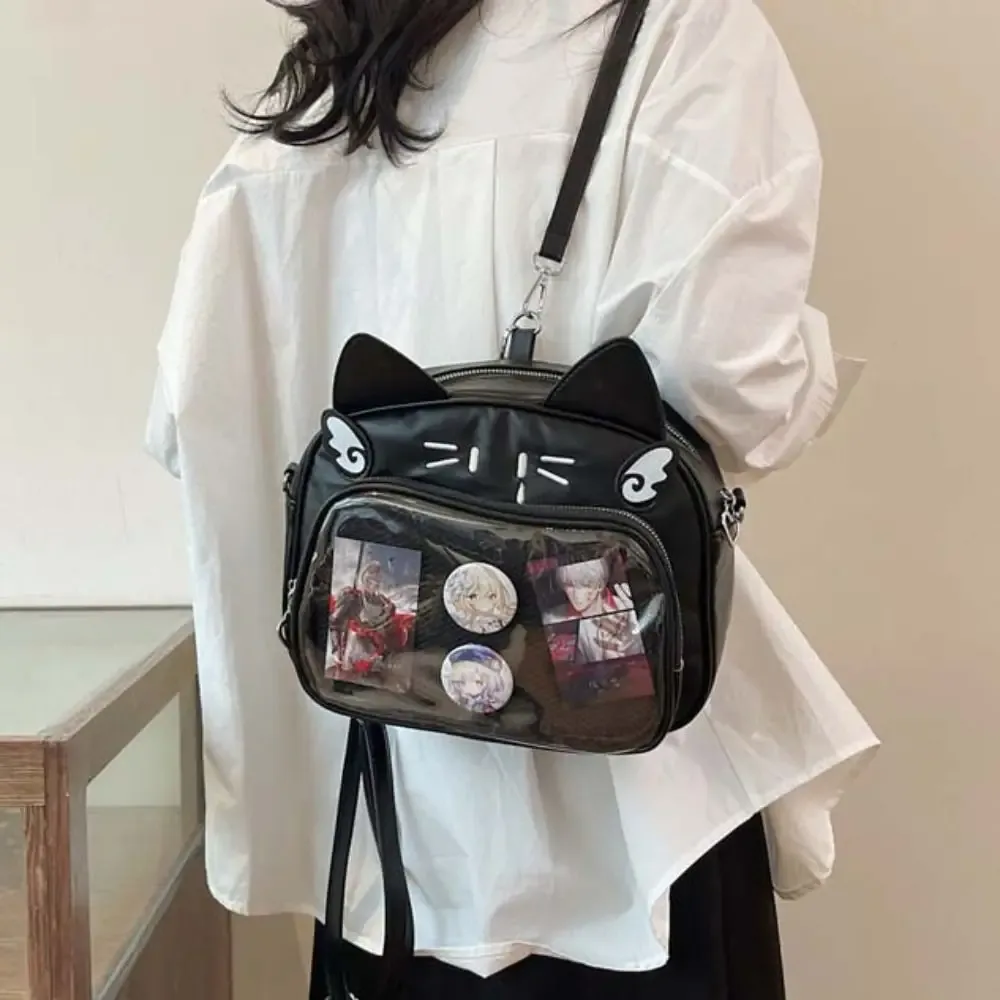 sac à fermeture éclair kawaii chat itabag en coton, sac de rangement pour marchandises d'idols, pochette transparente pour petits objets, sac de rangement pour badges
