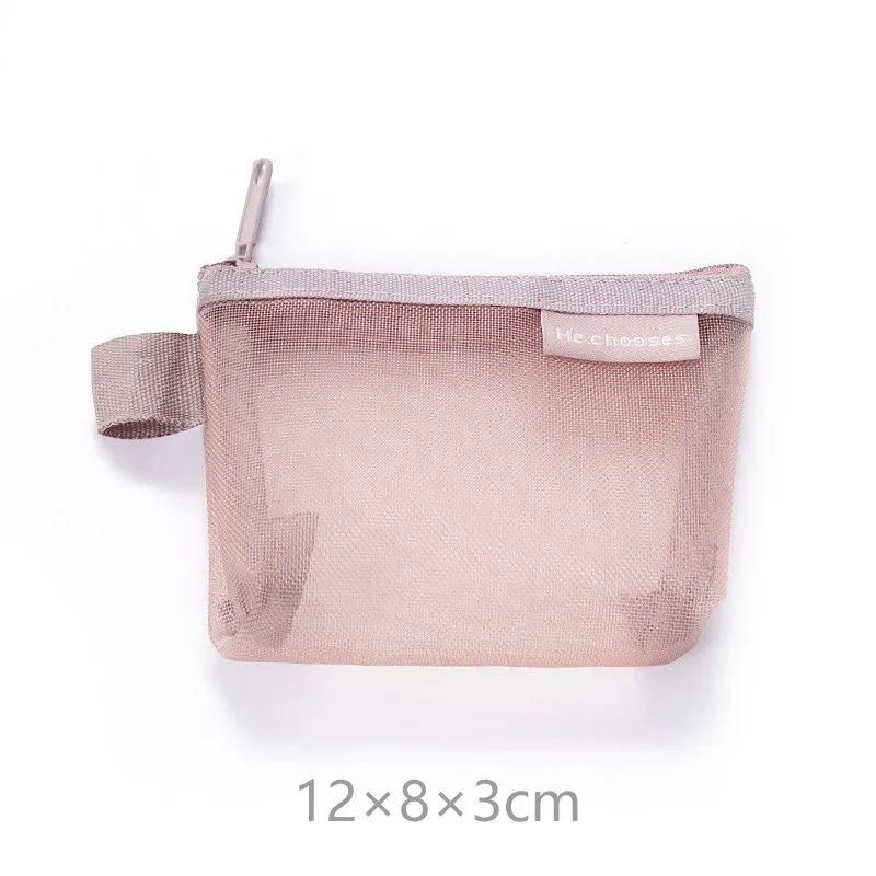 mini sacs à cosmétiques en maille de nylon transparent avec fermeture éclair, petits sacs de maquillage pour rouge à lèvres, pochette pour ligne de données, étui organisateur pour clé d'écouteurs