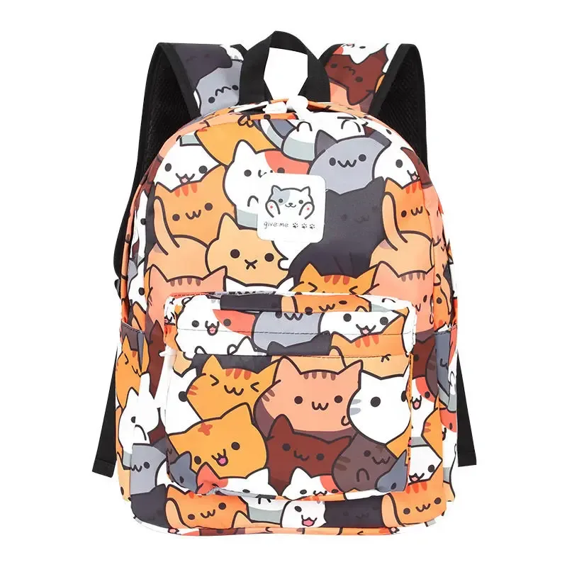 sac dos polyestere géométrique chats mignons beige orange gris blanc unisexe voyage école grande capacite impermeable