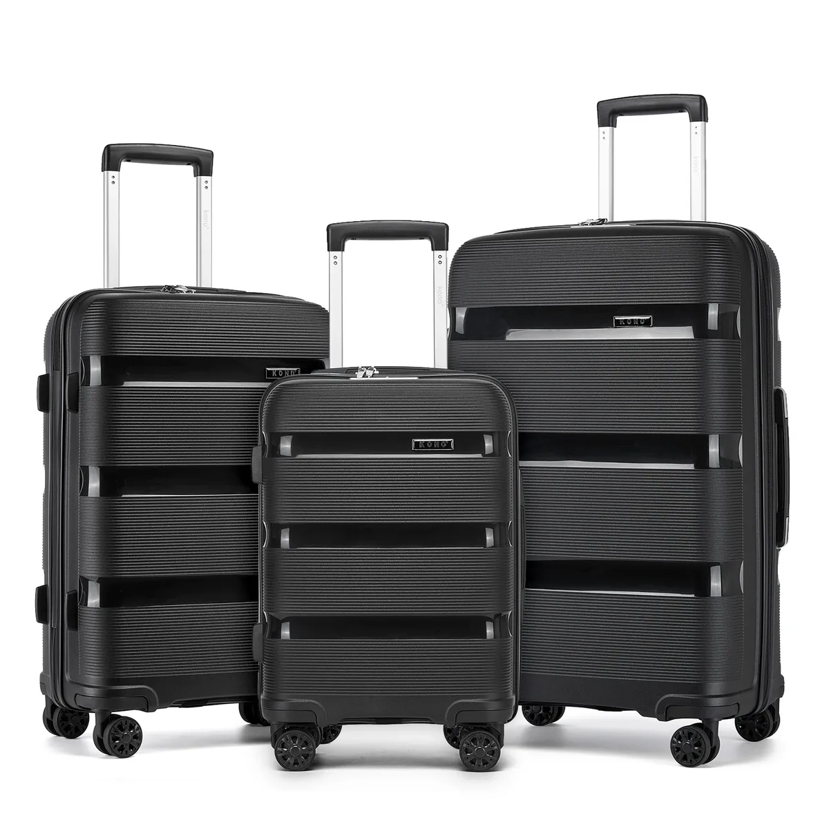 ensemble de bagages kono en polypropylène rigide 3 pièces, valises cabine et bagages à roulettes 55/65/75 cm avec 4 roues pivotantes à 360° ° roues pivotantes et serrure à combinaison tsa, couleurs turquoise/noir