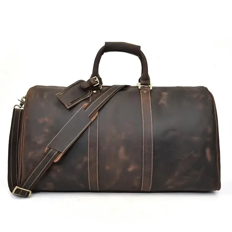sac de voyage vintage en cuir véritable pour homme, fourre-tout de voyage, grand sac de week-end, sac de sport en peau de vache, bagage à main pour homme, grands sacs à main, 60cm