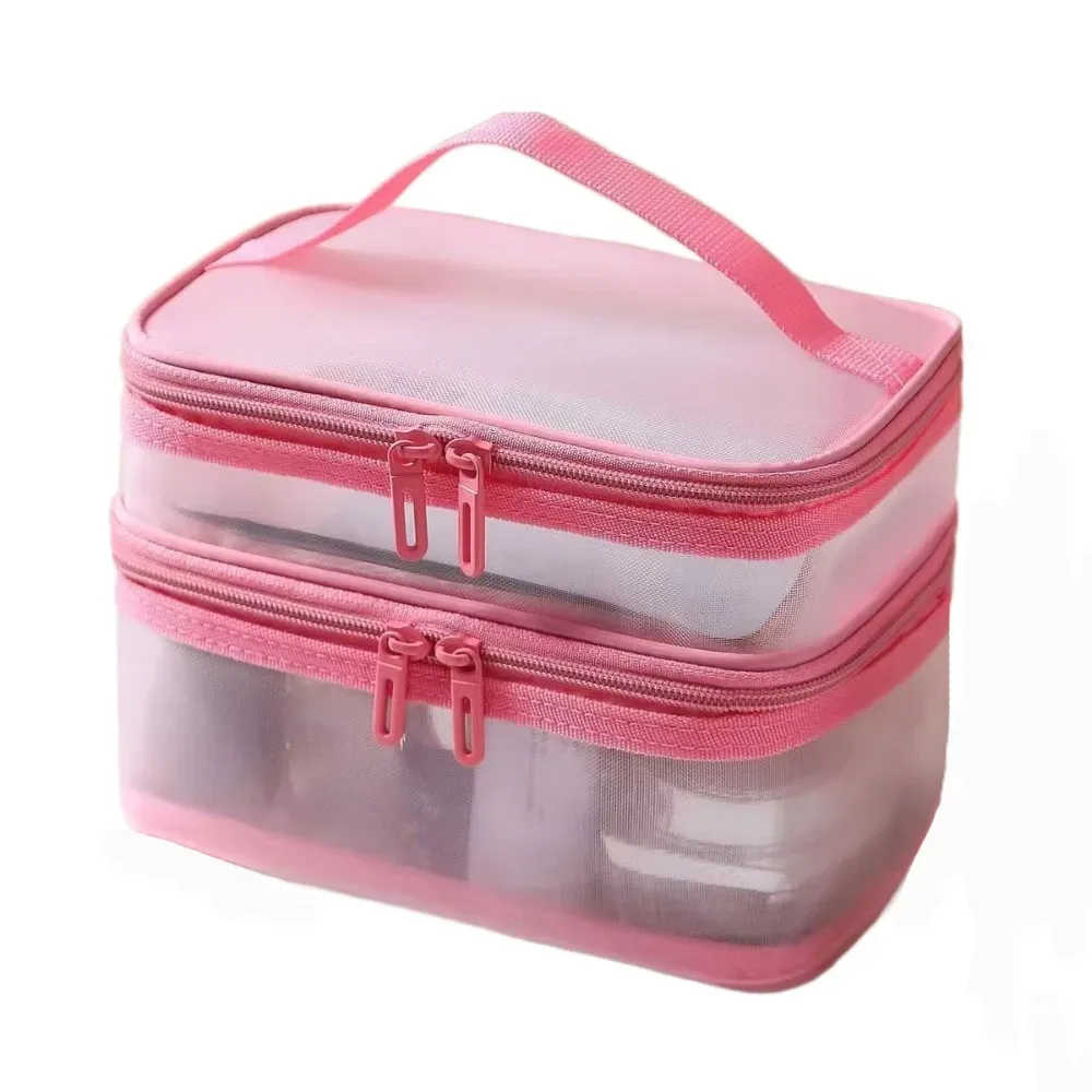 sac de rangement pour cosmétiques de voyage en maille transparente, trousse de toilette à 2/3 couches, sac de rangement de maquillage de grande capacité, salle de sport et natation