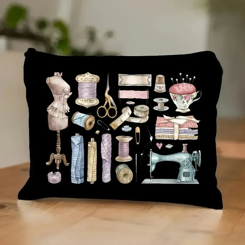 machine à coudre vintage et trousse de maquillage florale, organisateur de rangement sur le thème de la couture, trousse à cosmétiques de grande capacité, sac de voyage léger