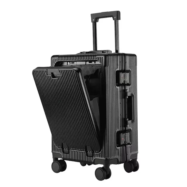 bagage à main de 20 pouces avec roulettes, ouverture avant, cadre en aluminium, valise d'embarquement de voyage, valise portable de haute qualité