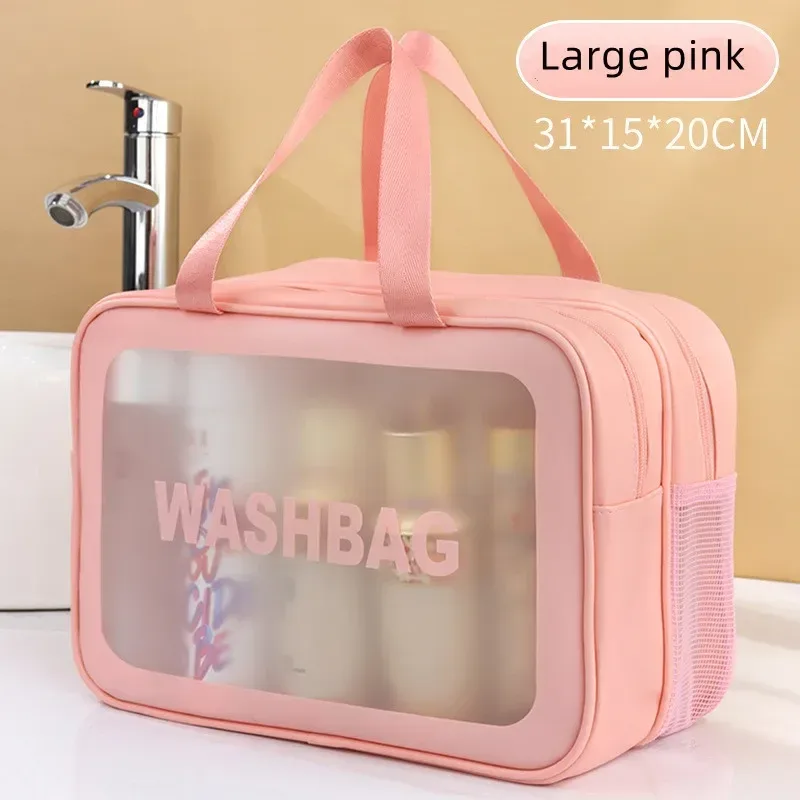 sac de maquillage en pu double transparent, séparation sèche-humide, sac de lavage portable, sac de rangement de cosmétiques, voyage fitness, essentiels de natation