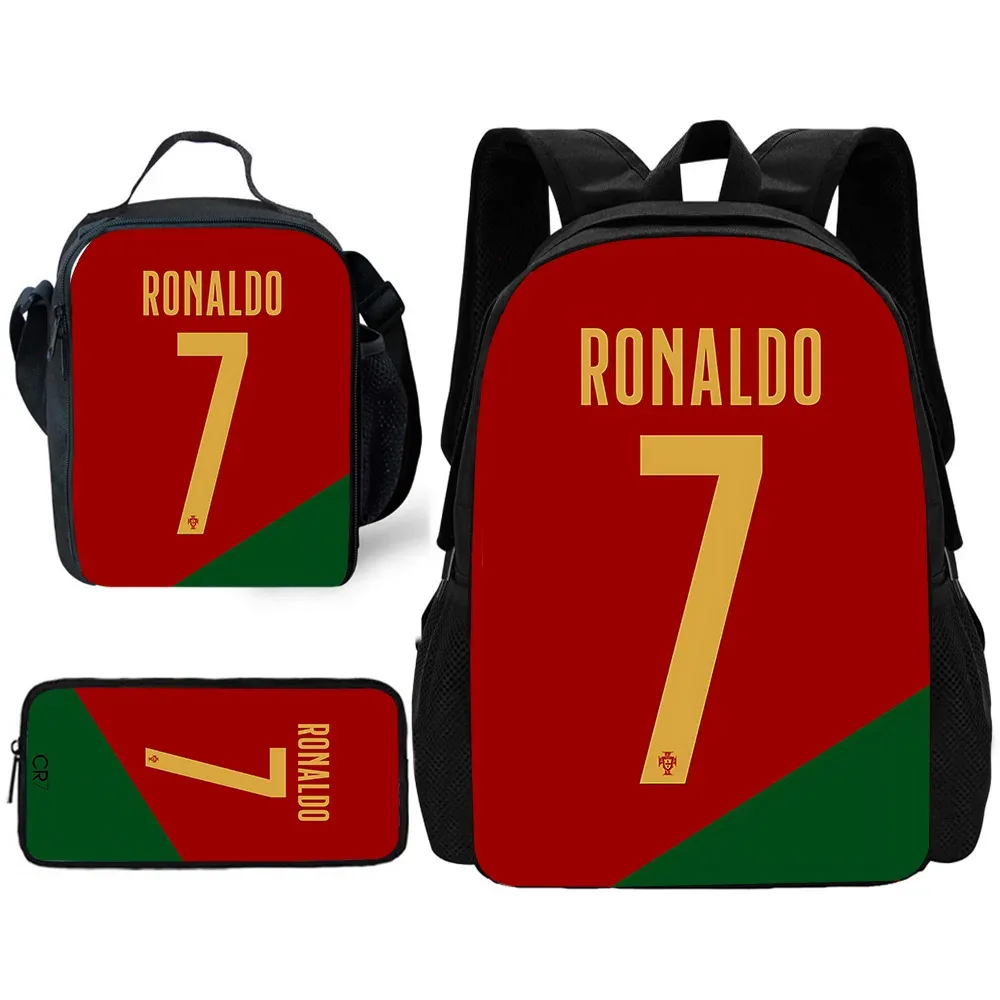 sac à dos de football r-ronaldos cr7 pour enfants, avec sacs à déjeuner, sacs à crayons, sacs d'école pour garçons et filles, meilleur cadeau