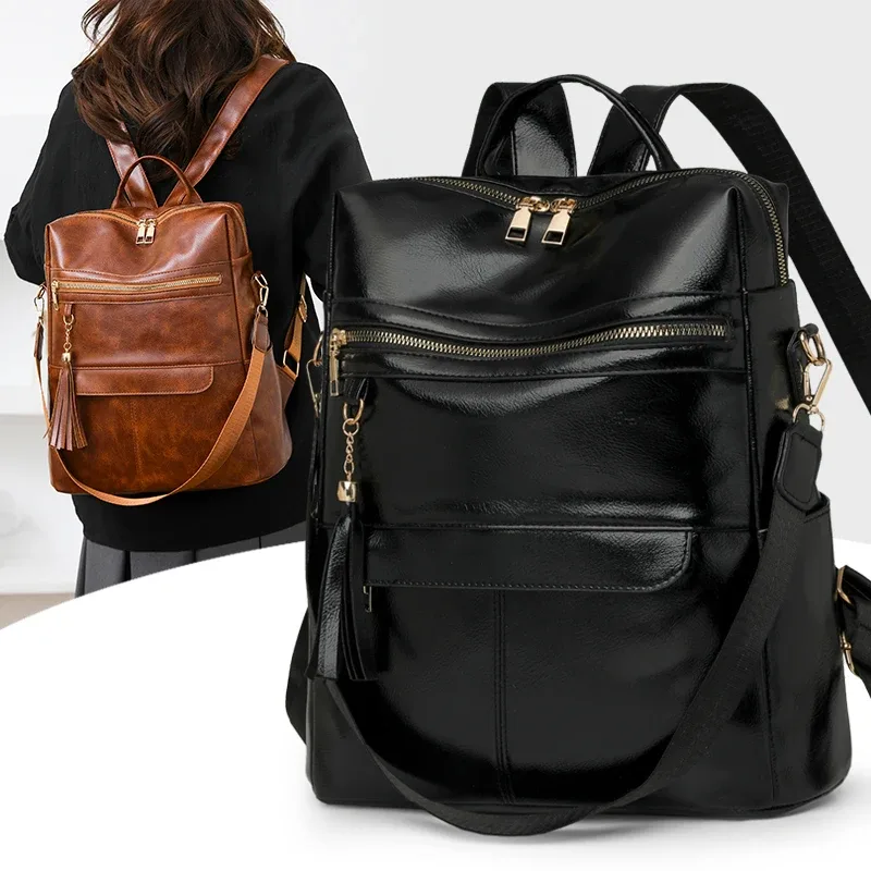 mode gland décoration femmes sac à dos célèbre marque rétro en cuir pu voyage sac à dos dames grande capacité sac à bandoulière