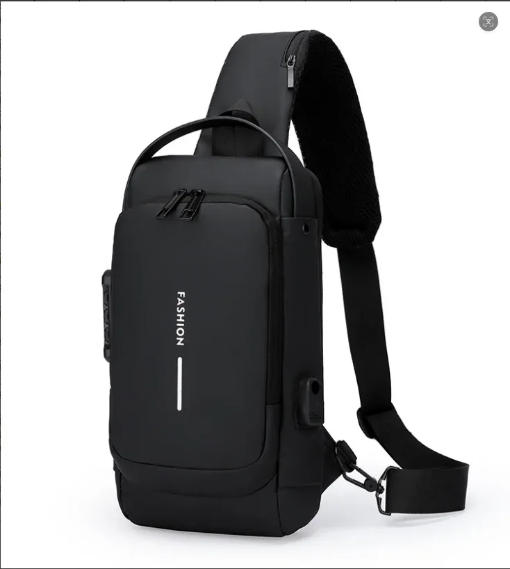 sac de poitrine antivol pour homme avec serrure à code et port usb, sac à bandoulière imperméable pour les voyages, le travail et le cyclisme