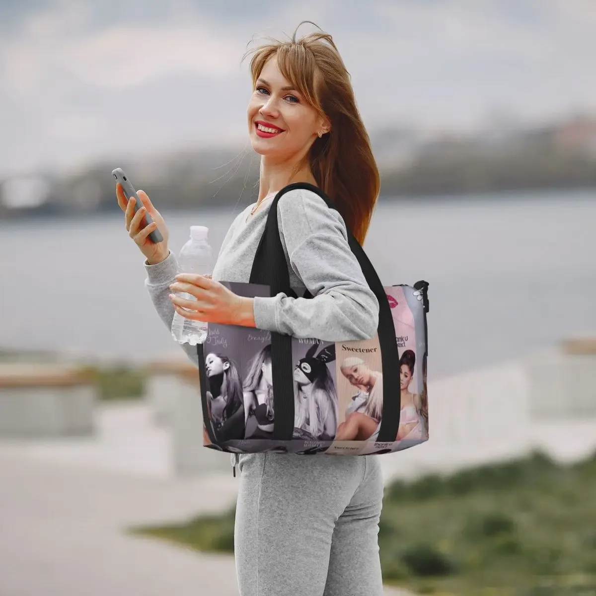sac fourre-tout personnalisé ariana grande pop music pour femmes, sacs de voyage de grande capacité pour chanteur américain, plage, gymnastique