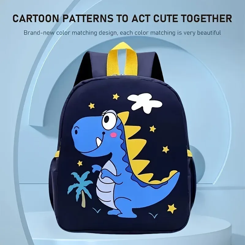 sac à dos imprimé pour enfants de maternelle, motif dinosaure et petits animaux, sac à dos double en toile pour garçons et filles, idéal pour la rentrée scolaire.