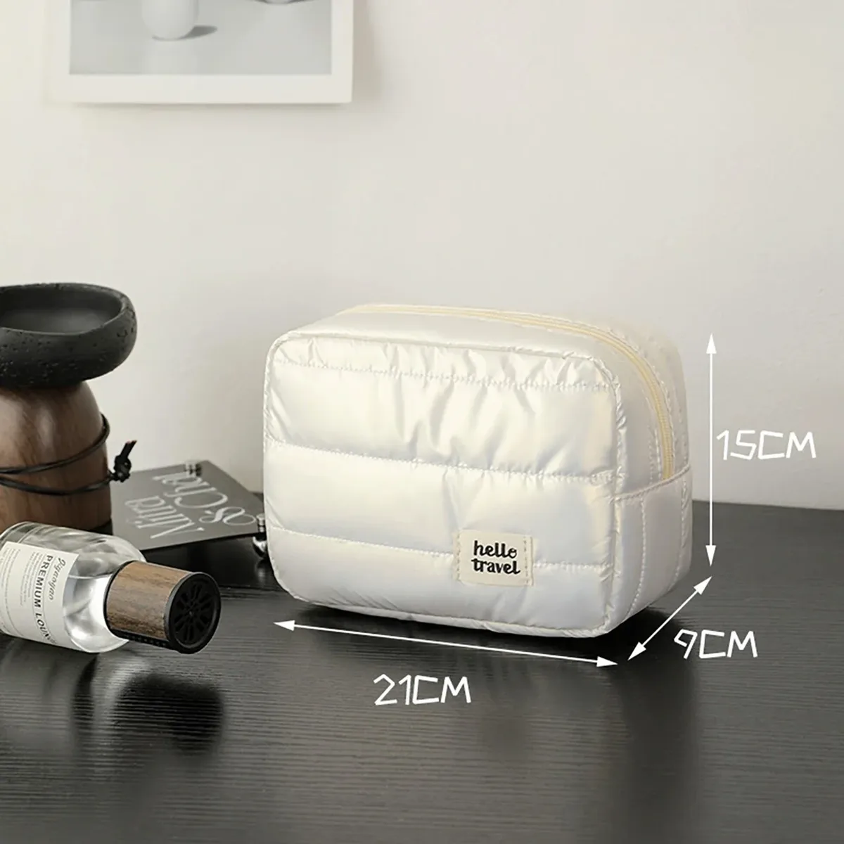 trousse de maquillage puffer, organisateur de voyage, sac de rangement cosmétique léger avec fermeture éclair, trousse de toilette portable pour femmes
