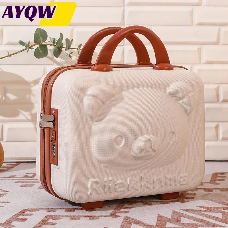 sac de voyage mini avec boucle tête d'ours de dessin animé, élégant, pour maquillage et cadeaux, valise avec petite valise intégrée, pratique pour les voyages