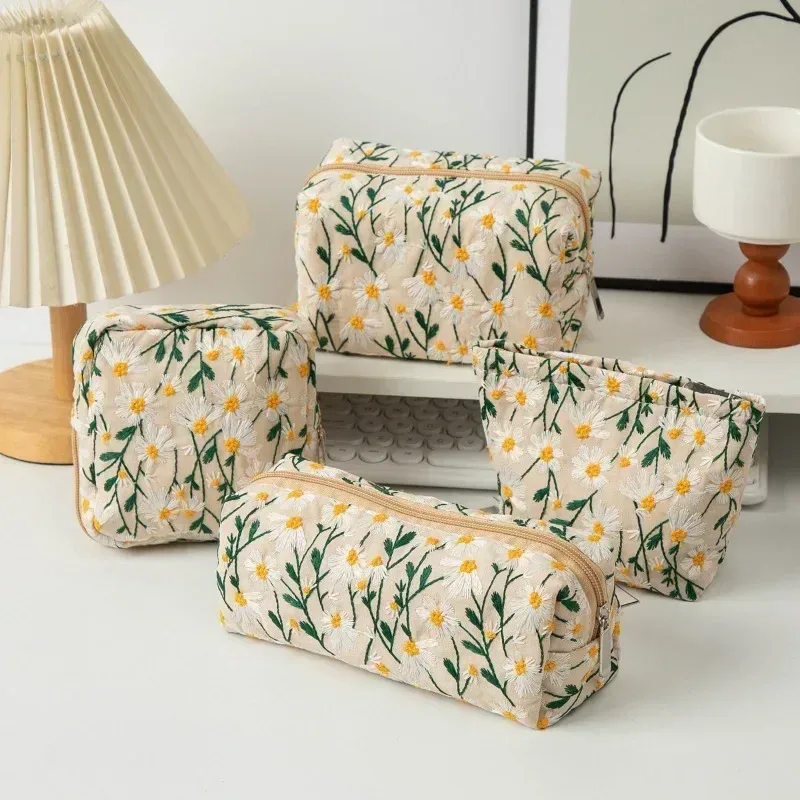 trousse de maquillage florale pour femme, trousse de beauté, broderie coréenne, poudres cosmétiques, trousse de toilette de voyage