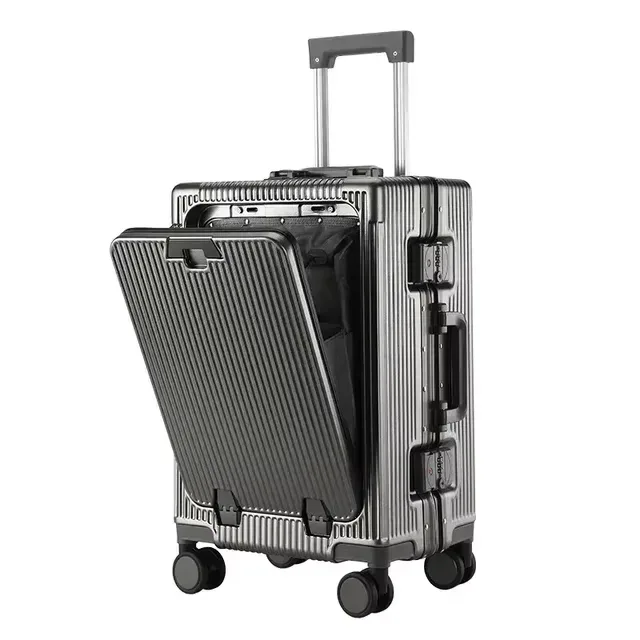 bagage à main de 20 pouces avec roulettes, ouverture avant, cadre en aluminium, valise d'embarquement de voyage, valise portable de haute qualité