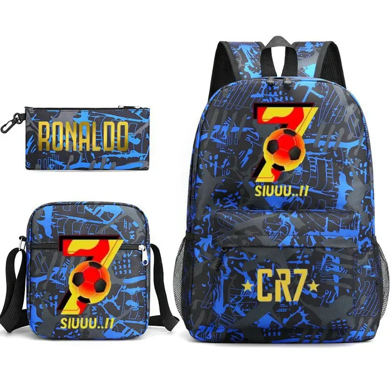 sacs d'école de cosplay football cr7, sac à dos pour ordinateur portable, pour adolescents garçons et filles, 3 pièces/ensemble