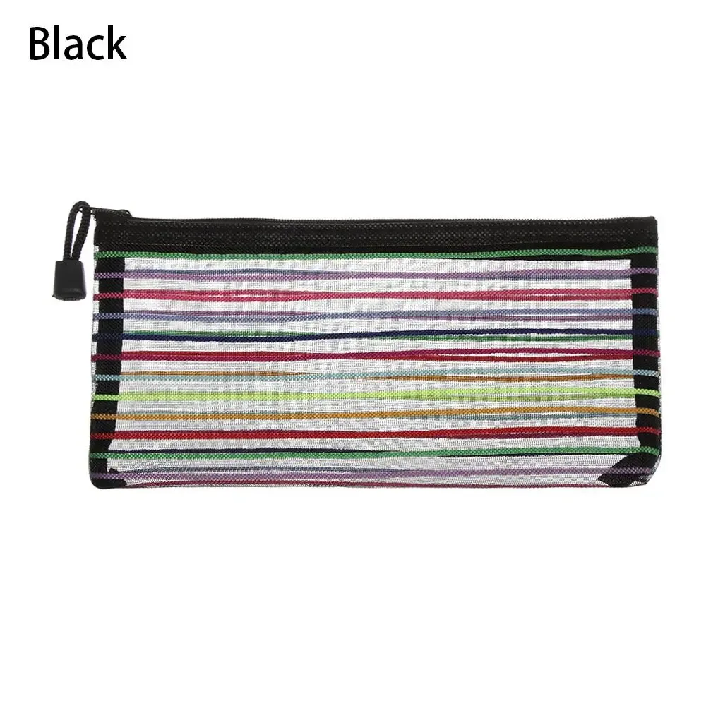 pochette rangement crayons polyester transparent rayures arc ciel fermeture glissière voyage cosmétiques stylos maquillage