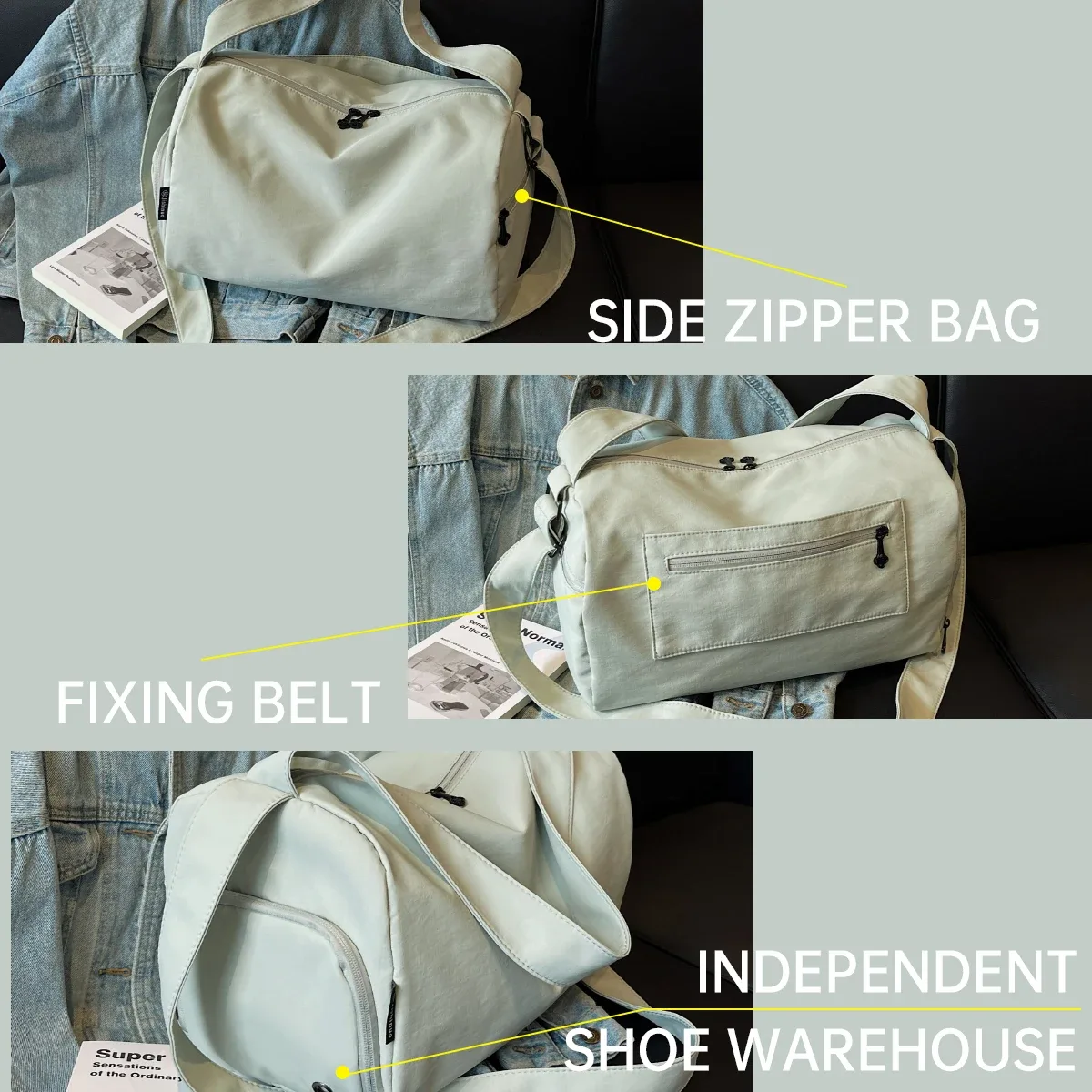 sac de fitness de sport pour femme, sac de natation à séparation humide et sec, sac de voyage de grande capacité pour courte distance, sac de rangement pour bagages de voyage, comprenant compartiment à chaussures